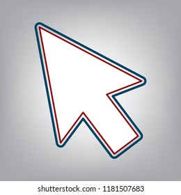 Arrow sign illustration. Vector. Dark red, transparent and midnight green stroke of white icon at grayish background.