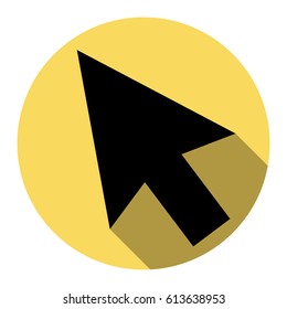 Arrow sign illustration. Vector. Flat black icon with flat shadow on royal yellow circle with white background. Isolated.