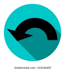 Arrow sign illustration. Vector. Flat black icon with flat shadow on sky circle with white background. Isolated.
