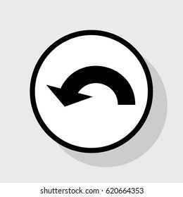 Arrow sign illustration. Vector. Flat black icon in white circle with shadow at gray background.