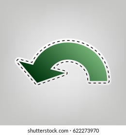 Arrow sign illustration. Vector. Green icon with outline for cutting out at gray background.