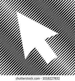 Arrow sign illustration. Vector. Icon. Hole in moire background.