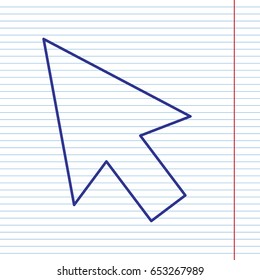 Arrow sign illustration. Vector. Navy line icon on notebook paper as background with red line for field.