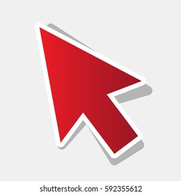 Arrow sign illustration. Vector. New year reddish icon with outside stroke and gray shadow on light gray background.