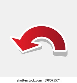 Arrow sign illustration. Vector. New year reddish icon with outside stroke and gray shadow on light gray background.