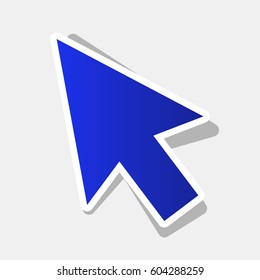 Arrow sign illustration. Vector. New year bluish icon with outside stroke and gray shadow on light gray background.