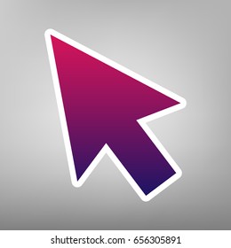 Arrow sign illustration. Vector. Purple gradient icon on white paper at gray background.