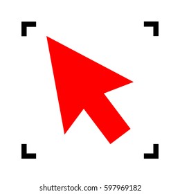 Arrow sign illustration. Vector. Red icon inside black focus corners on white background. Isolated.