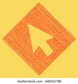 Arrow sign illustration. Vector. Red scribble icon obtained as a result of subtraction rhomb and path. Royal yellow background.