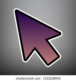 Arrow sign illustration. Vector. Violet gradient icon with black and white linear edges at gray background.