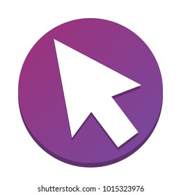 Arrow sign illustration. Vector. White icon with flat shadow on purpureus circle at white background. Isolated.