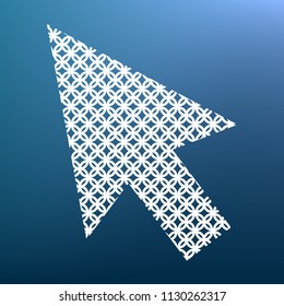 Arrow sign illustration. Vector. White textured icon at lapis lazuli gradient background.