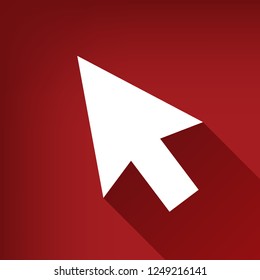 Arrow sign illustration. Vector. White icon with limitless shadow at ruby red background.