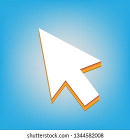 Arrow sign illustration. Vector. White icon with 3d warm-colored gradient body at sky blue background.