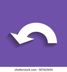Arrow sign illustration. Vector. White icon with soft shadow on grape violet background.