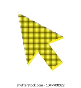 Arrow sign illustration. Vector. Yellow icon with square pattern duplicate at white background. Isolated.