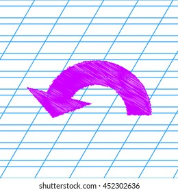 Arrow sign illustration. Violet scribble icon with school paper.