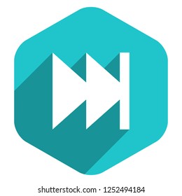Arrow sign last or first icon in hexagon shape. Multimedia audio video movie interface button in flat long shadow style. Vector illustration a graphic element for design