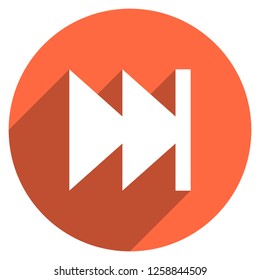 Arrow sign last or first icon in circular shape. Multimedia audio video movie interface button in flat long shadow style. This design graphic element is saved as a vector illustration in the EPS
