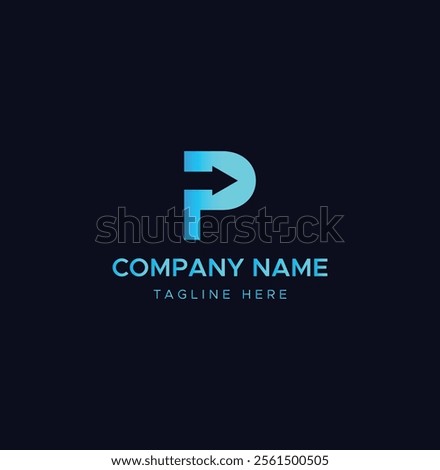 Arrow sign letter P logo with vector design