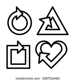 Arrow sign linear set icon in square, round, triangle and heart. Set of geometric shapes with arrows of the same linear thickness. Unique square, triangle and etc design.
