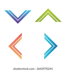 Arrow sign logo elements. Origami paper style, material design. Letter A and V