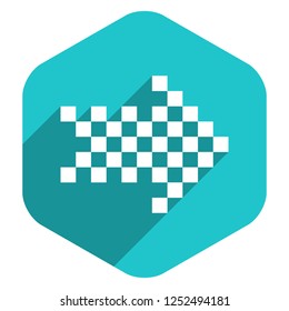 Arrow sign navigation icon LED digital display in hexagon web internet button in flat long shadow style. Quick recolorable vector illustration a graphic element for design