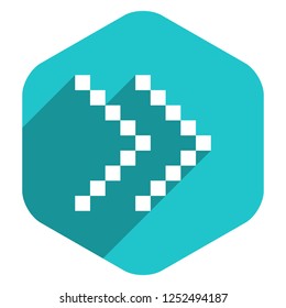 Arrow sign navigation icon LED digital display in hexagon web internet button in flat long shadow style. Quick recolorable vector illustration a graphic element for design
