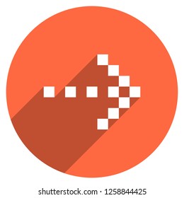 Arrow sign navigation icon LED digital display. Round web internet button in flat long shadow style. This design graphic element is saved as a vector illustration in the EPS file format.