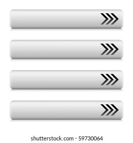 Arrow sign navigation panel web 2.0 button. Rounded white stone rectangle shapes with shadow and reflection on white