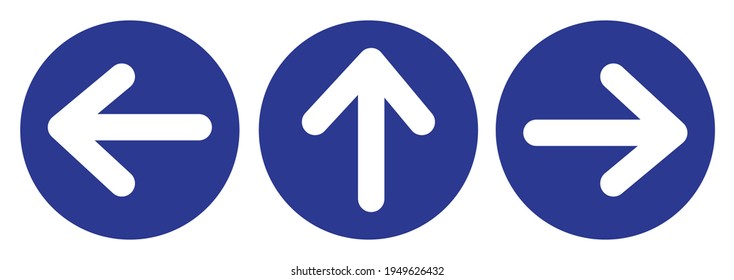 Signo de flecha en círculo azul para la dirección, distanciamiento social en COVID-19. ilustración de vector de símbolos