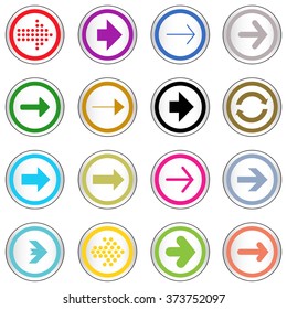 Arrow sign on simple circle shape internet button. Contemporary modern style icon set.  Eps10 vector illustration 