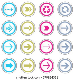 Arrow sign on simple circle shape internet button. Contemporary modern style icon set.  Eps10 vector illustration 