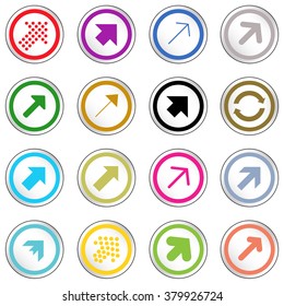 Arrow sign on simple circle shape internet button. Flat style icon set vector illustration 