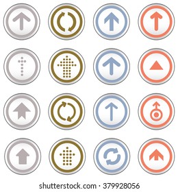 Arrow sign on simple circle shape internet button. Flat style icon set vector illustration 