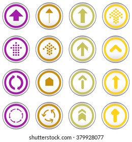 Arrow sign on simple circle shape internet button. Flat style icon set vector illustration 