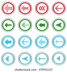 Arrow sign on simple circle shape internet button. Flat style icon set vector illustration
