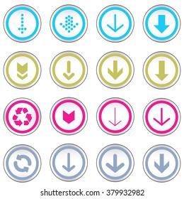 Arrow sign on simple circle shape internet button. Flat style icon set vector illustration