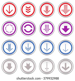 Arrow sign on simple circle shape internet button. Flat style icon set vector illustration