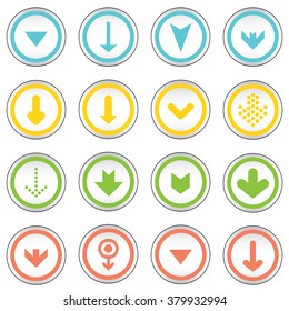 Arrow sign on simple circle shape internet button. Flat style icon set vector illustration
