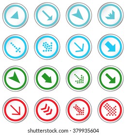 Arrow sign on simple circle shape internet button. Flat style icon set vector illustration 