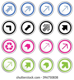 Arrow sign on simple circle shape internet button. Flat style icon set vector illustration 