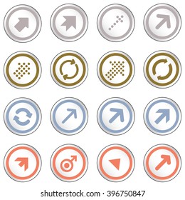 Arrow sign on simple circle shape internet button. Flat style icon set vector illustration 