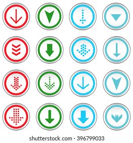 Arrow sign on simple circle shape internet button. Flat style icon set vector illustration