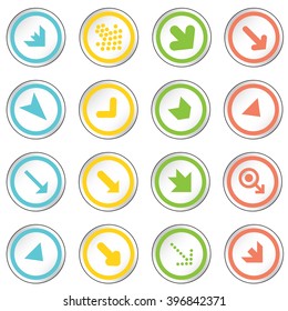 Arrow sign on simple circle shape internet button. Flat style icon set vector illustration
