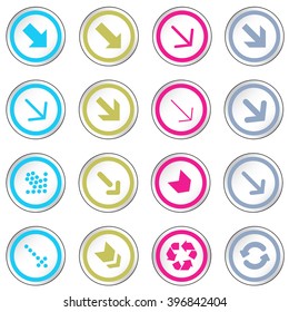 Arrow sign on simple circle shape internet button. Flat style icon set vector illustration