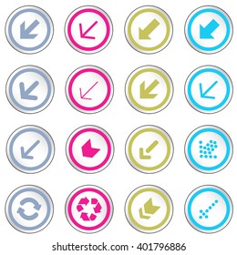 Arrow sign on simple circle shape internet button. Flat style icon set vector illustration