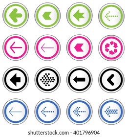 Arrow sign on simple circle shape internet button. Flat style icon set vector illustration