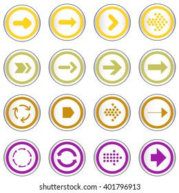 Arrow sign on simple circle shape internet button. Flat style icon set vector illustration
