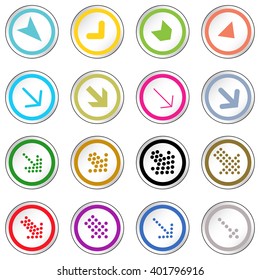 Arrow sign on simple circle shape internet button. Flat style icon set vector illustration